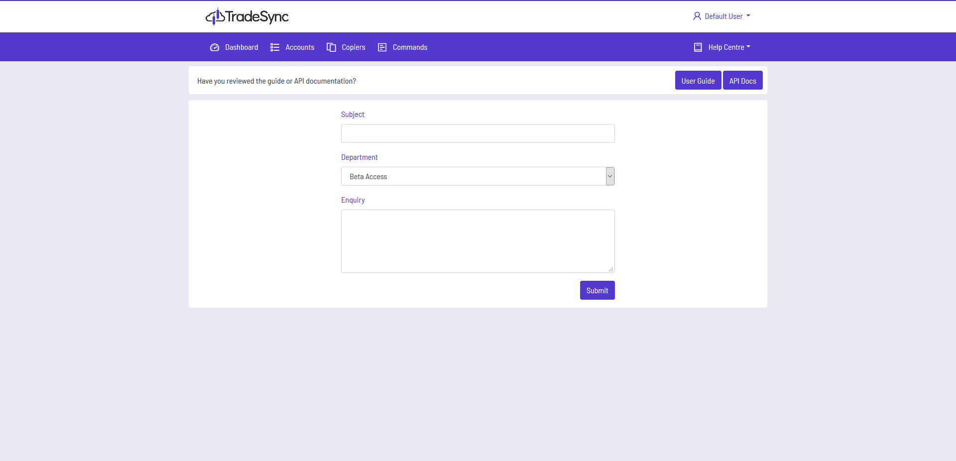 Trade Sync Support Screenshot